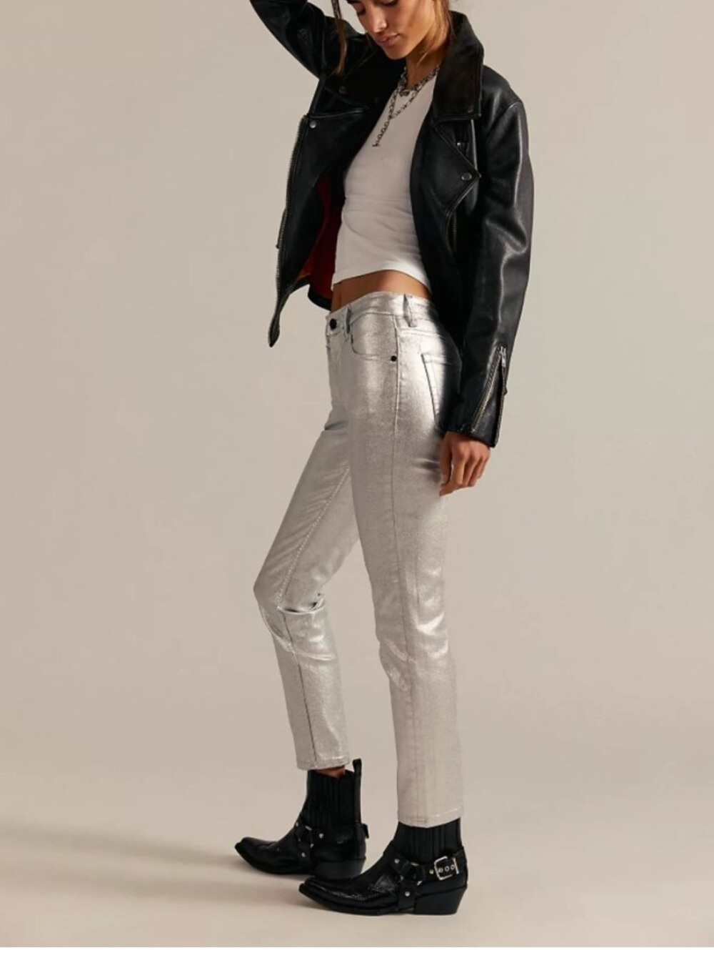 We The Free Oracle Low Rise Metallic Silver Slim Straight- 26